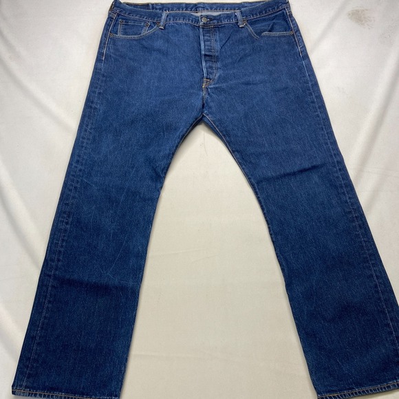 Levi's 501 Original Fit Jeans Mens 42x32 Dark Blue Denim Straight Leg Stretch - Picture 7 of 11